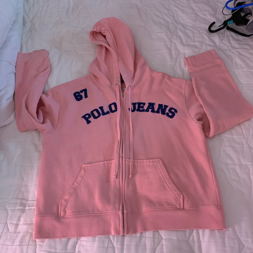 Vintage pink polo jeans Ralph Lauren zip up hoodie